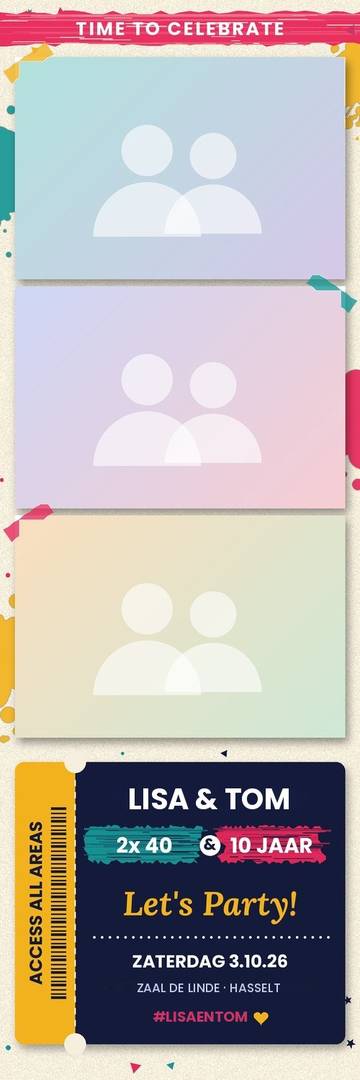 Fotostrip Festival Ticket met datum en locatie van het event